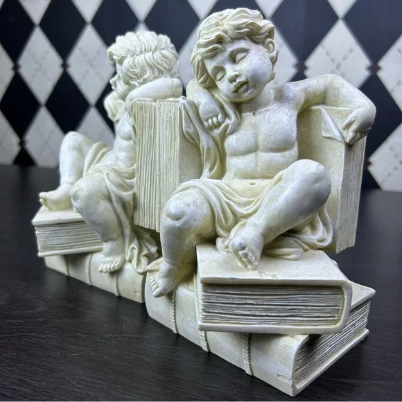 Cherub Bookends Reading Angel Sculpture Library Shelf Decor Book Lover Gift - Picture 11 of 12